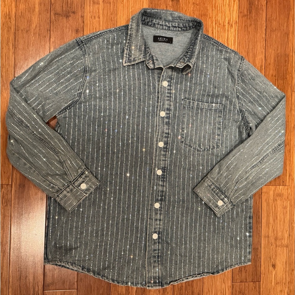 AKIRA Blue Striped Denim Jacket